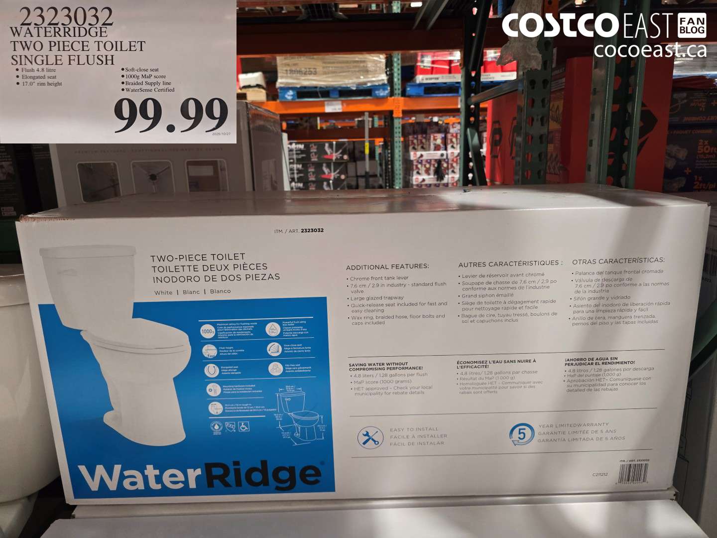 2323032 WATERRIDGE TWO PIECE TOILET SINGLE FLUSH $99.99