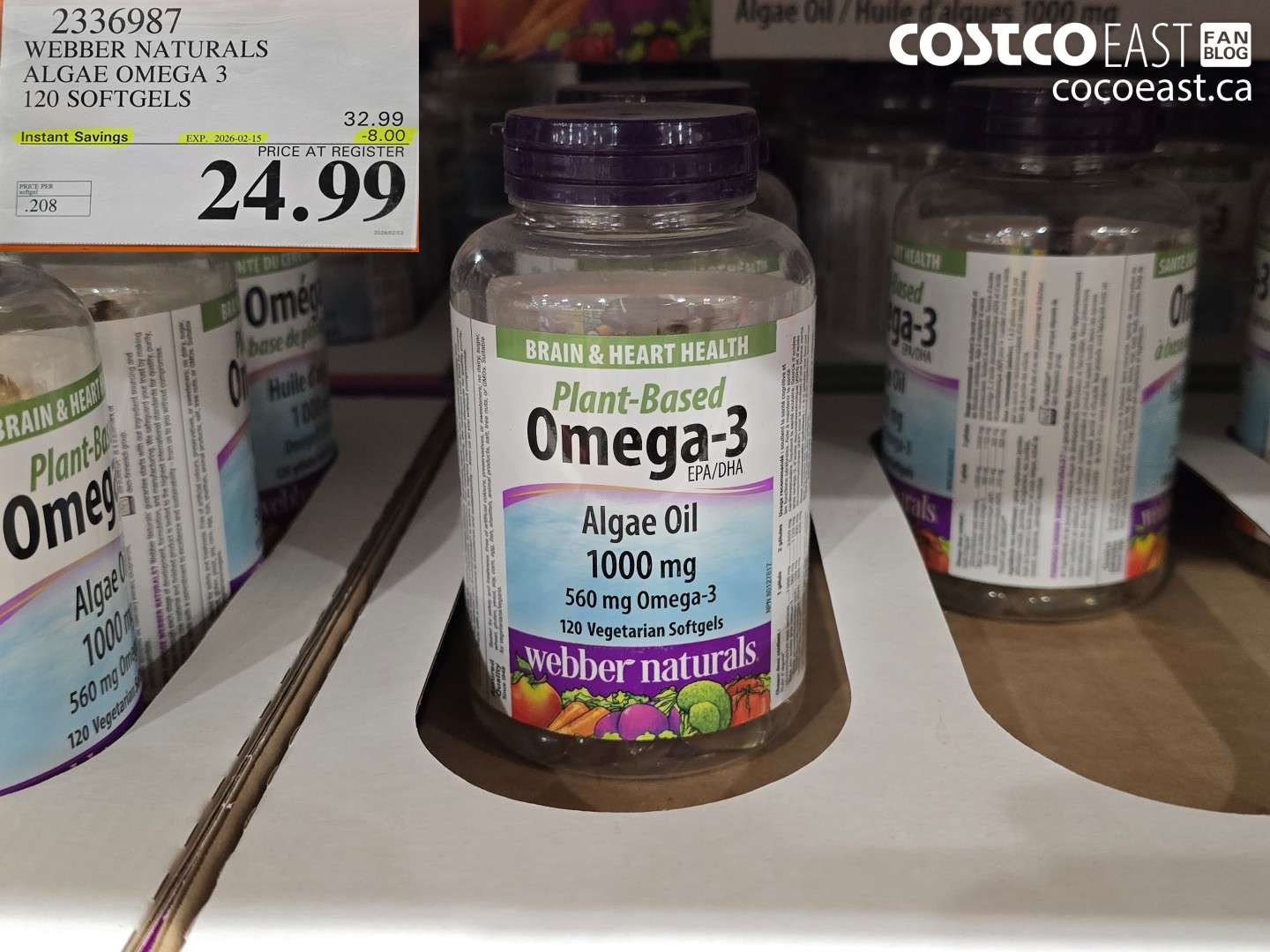 2336987 WEBBER NATURALS ALGAE OMEGA 3 120 SOFTGELS ($8.00 INSTANT SAVINGS EXPIRES ON 2026-02-15) $24.99