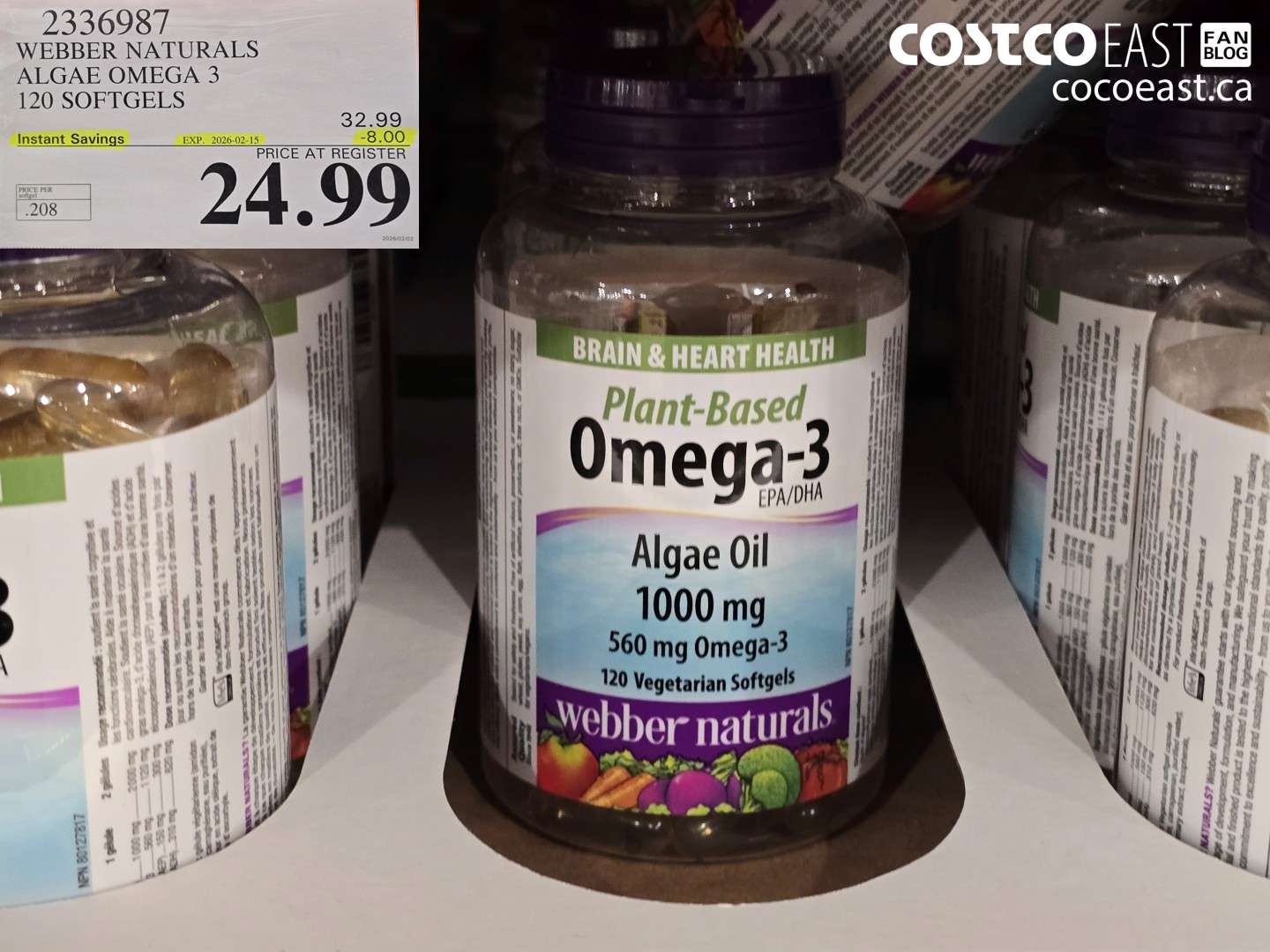 2336987 WEBBER NATURALS ALGAE OMEGA 3 120 SOFTGELS ($8.00 INSTANT SAVINGS EXPIRES ON 2026-02-15) $24.99