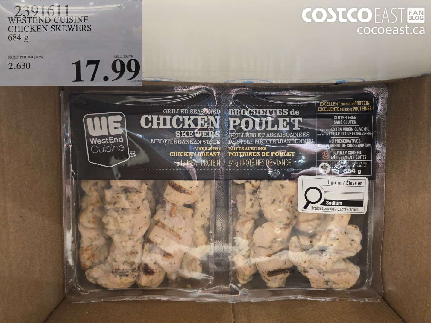 2391611 WESTEND CUISINE CHICKEN SKEWERS 684 G $17.99