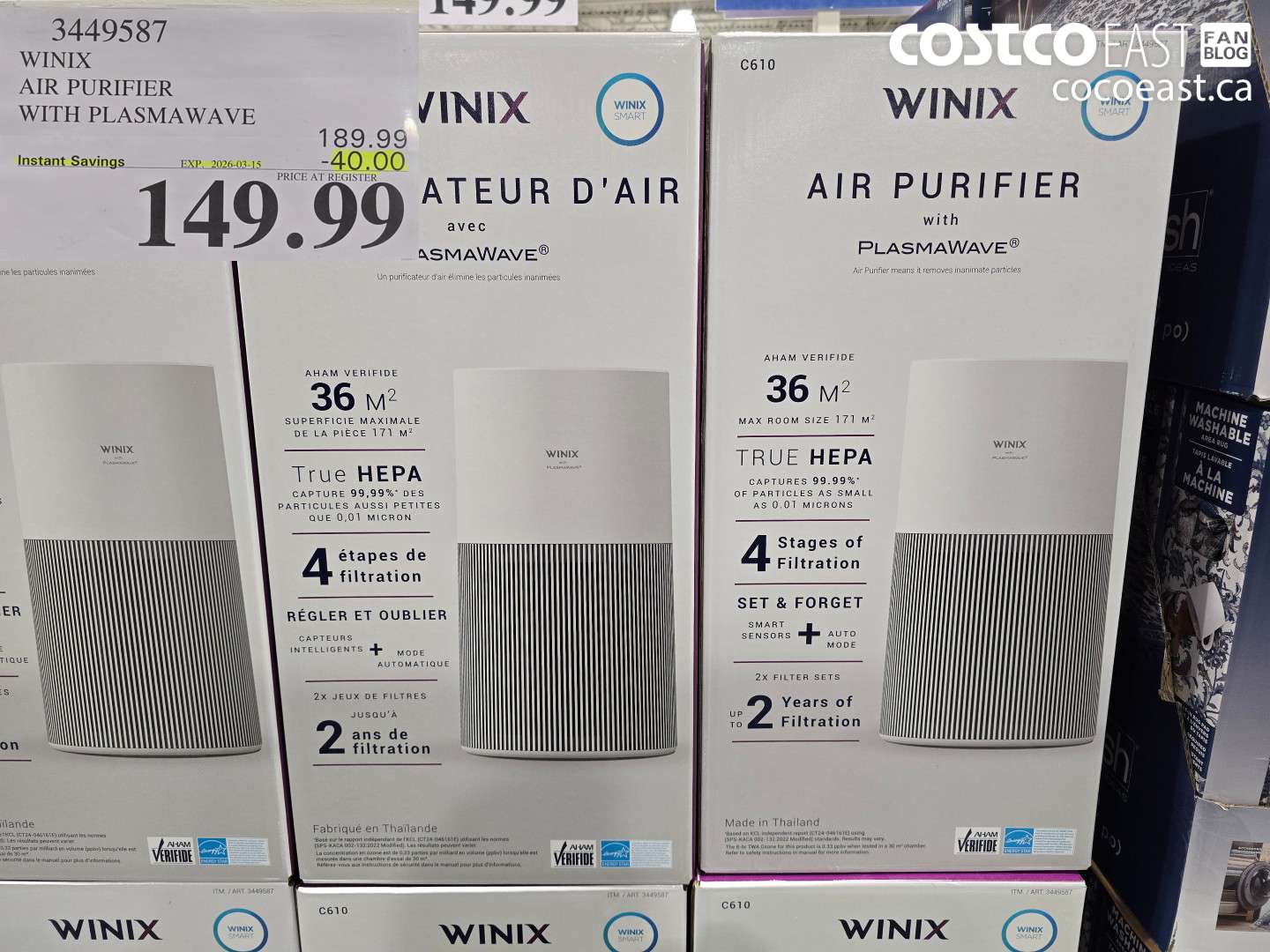 3449587 WINIX AIR PURIFIER WITH PLASMAWAVE ($40.00 INSTANT SAVINGS EXPIRES ON 2026-03-15) $149.99