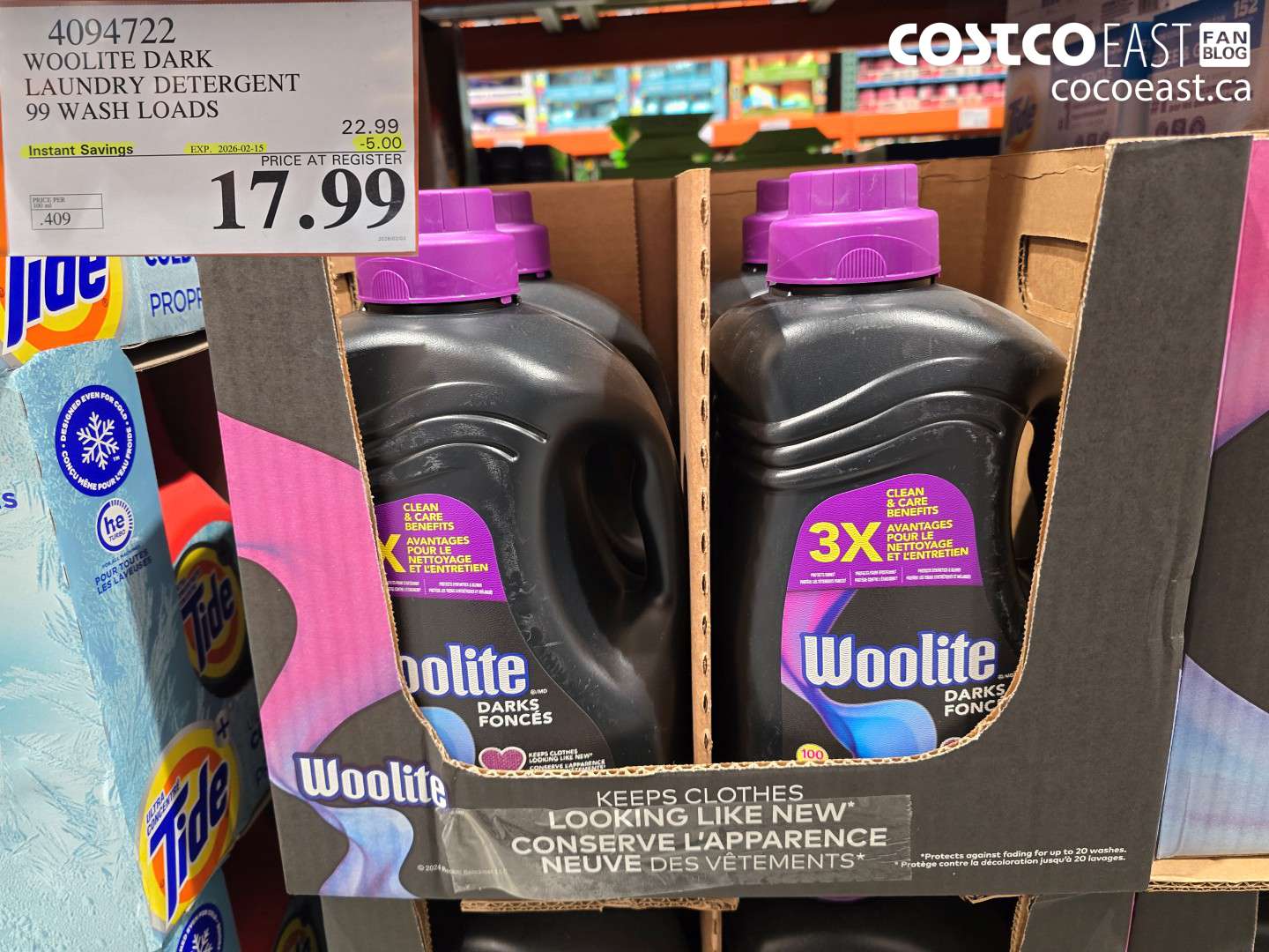 4094722 WOOLITE DARK LAUNDRY DETERGENT 99 WASH LOADS ($5.00 INSTANT SAVINGS EXPIRES ON 2026-02-15) $17.99