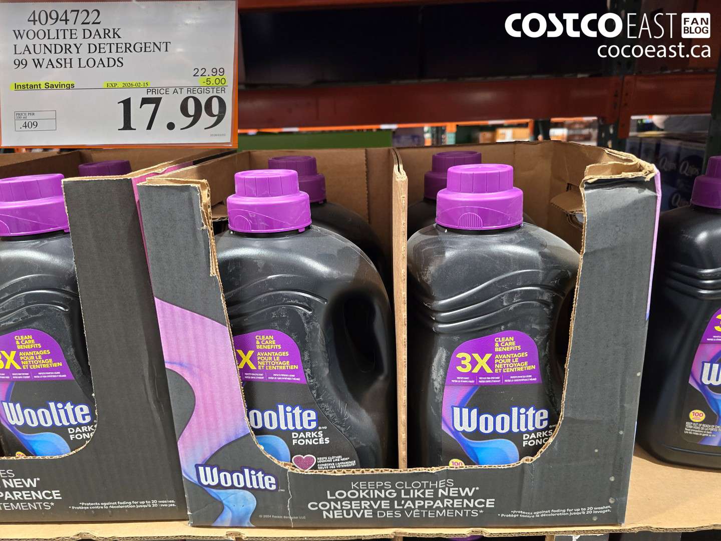 4094722 WOOLITE DARK LAUNDRY DETERGENT 99 wash loads ($5.00 INSTANT SAVINGS EXPIRES ON 2026-02-15) $17.99