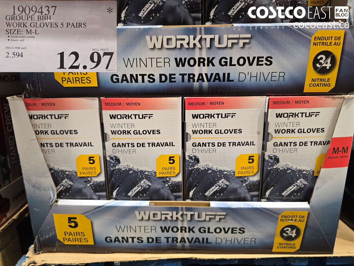 1909437 WORK GLOVES 5 PAIRS SIZE: M-L $12.97