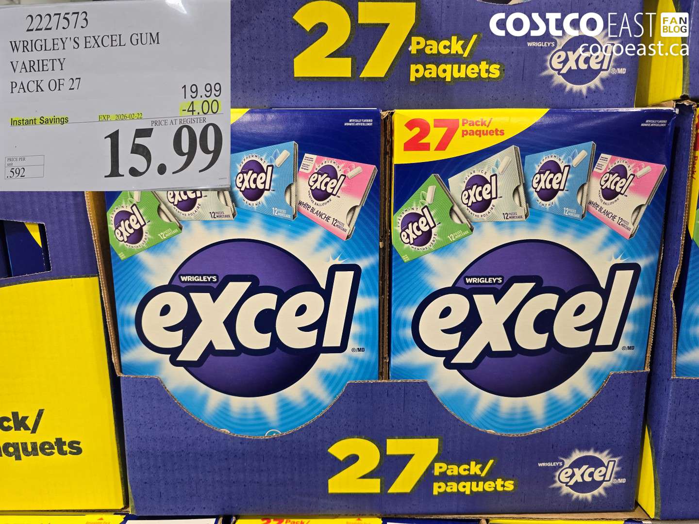 2227573 WRIGLEY'S EXCEL GUM VARIETY PACK OF 27 ($4.00 INSTANT SAVINGS EXPIRES ON 2026-02-22) $15.99