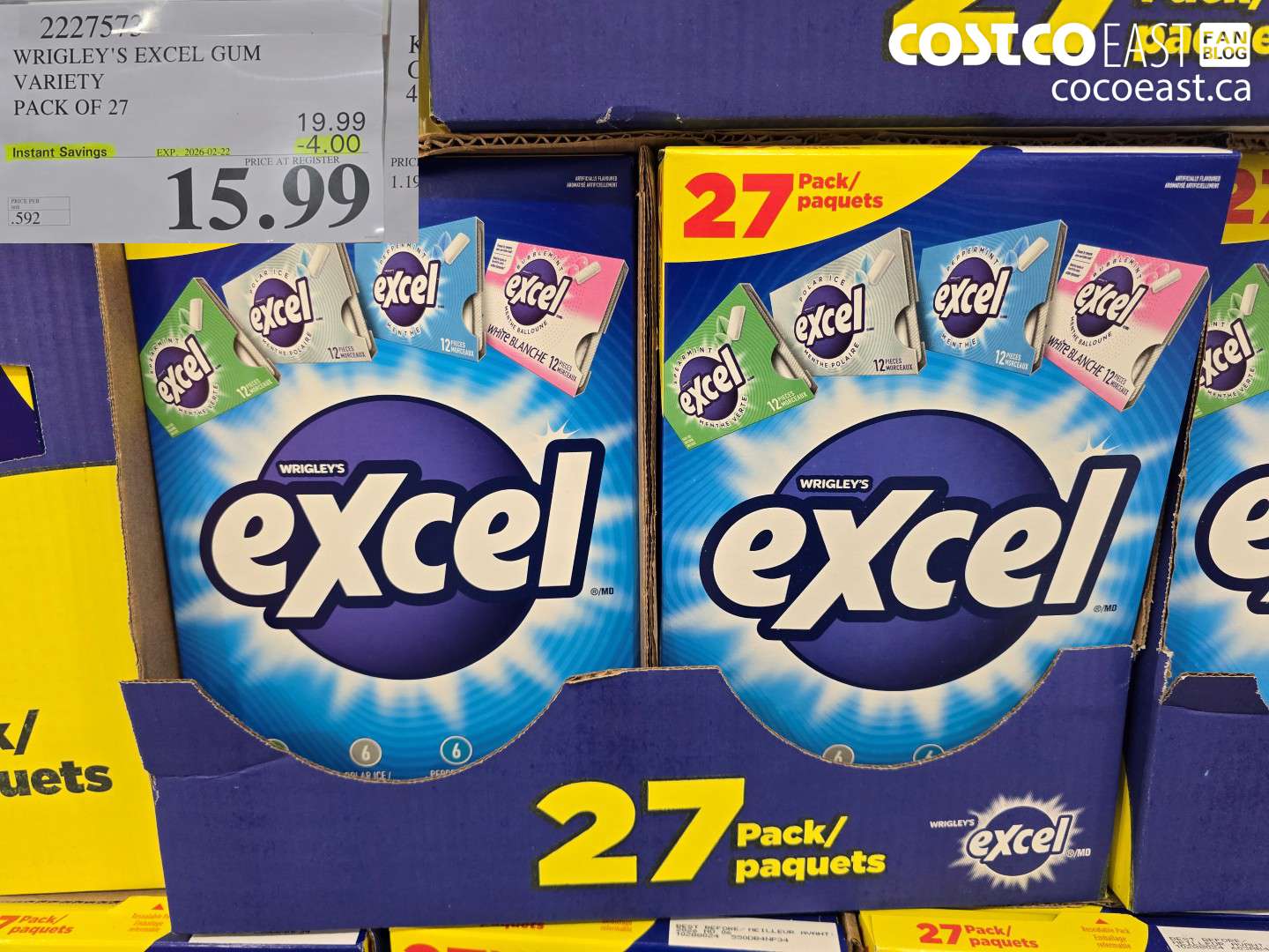 2227573 WRIGLEY'S EXCEL GUM VARIETY PACK OF 27 ($4.00 INSTANT SAVINGS EXPIRES ON 2026-02-22) $15.99