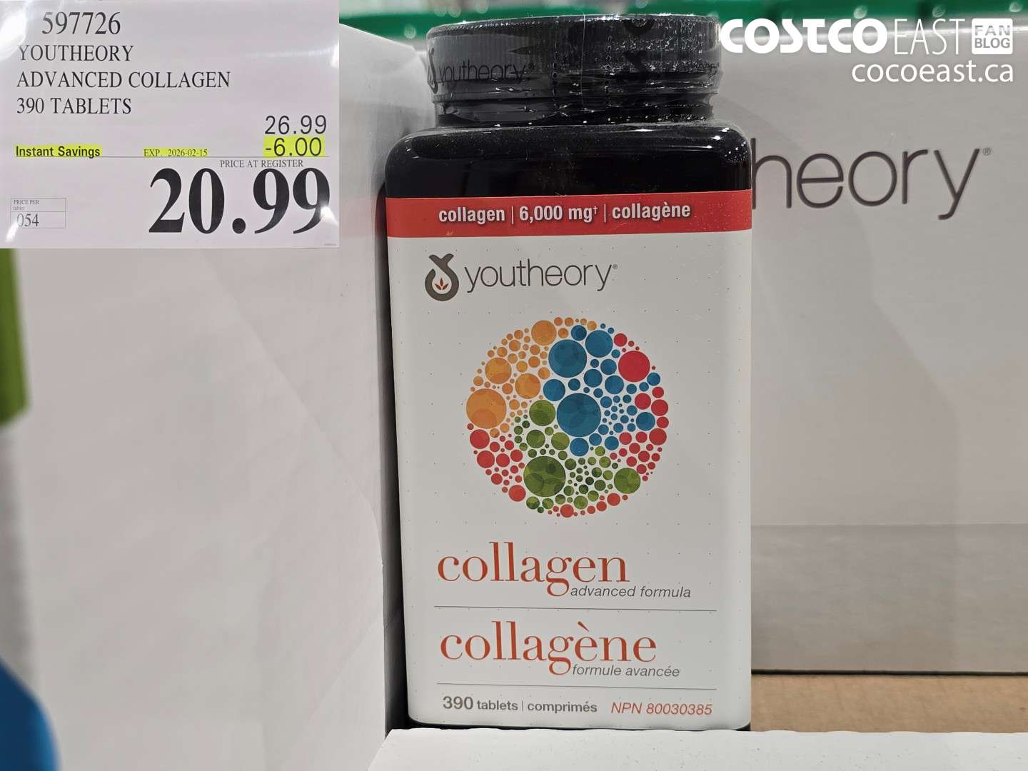 597726 YOUTHEORY ADVANCED COLLAGEN 390 TABLETS ($6.00 INSTANT SAVINGS EXPIRES ON 2026-02-15) $20.99