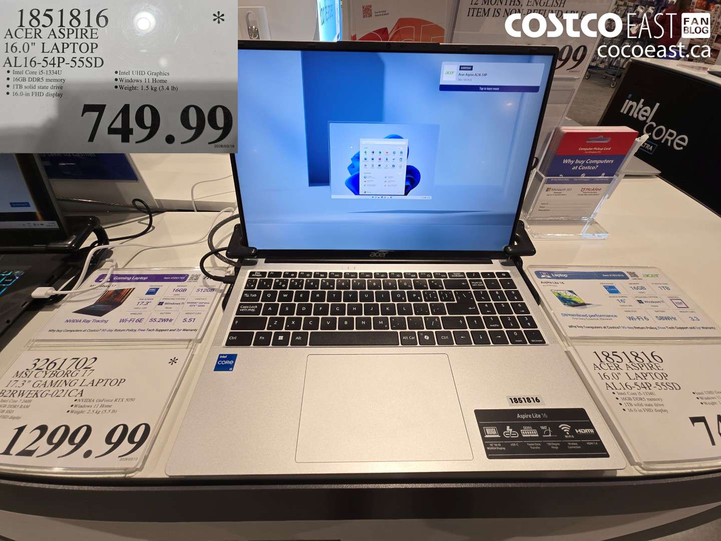 1851816 ACER ASPIRE 16.0 LAPTOP AL16-54P-55SD $749.99