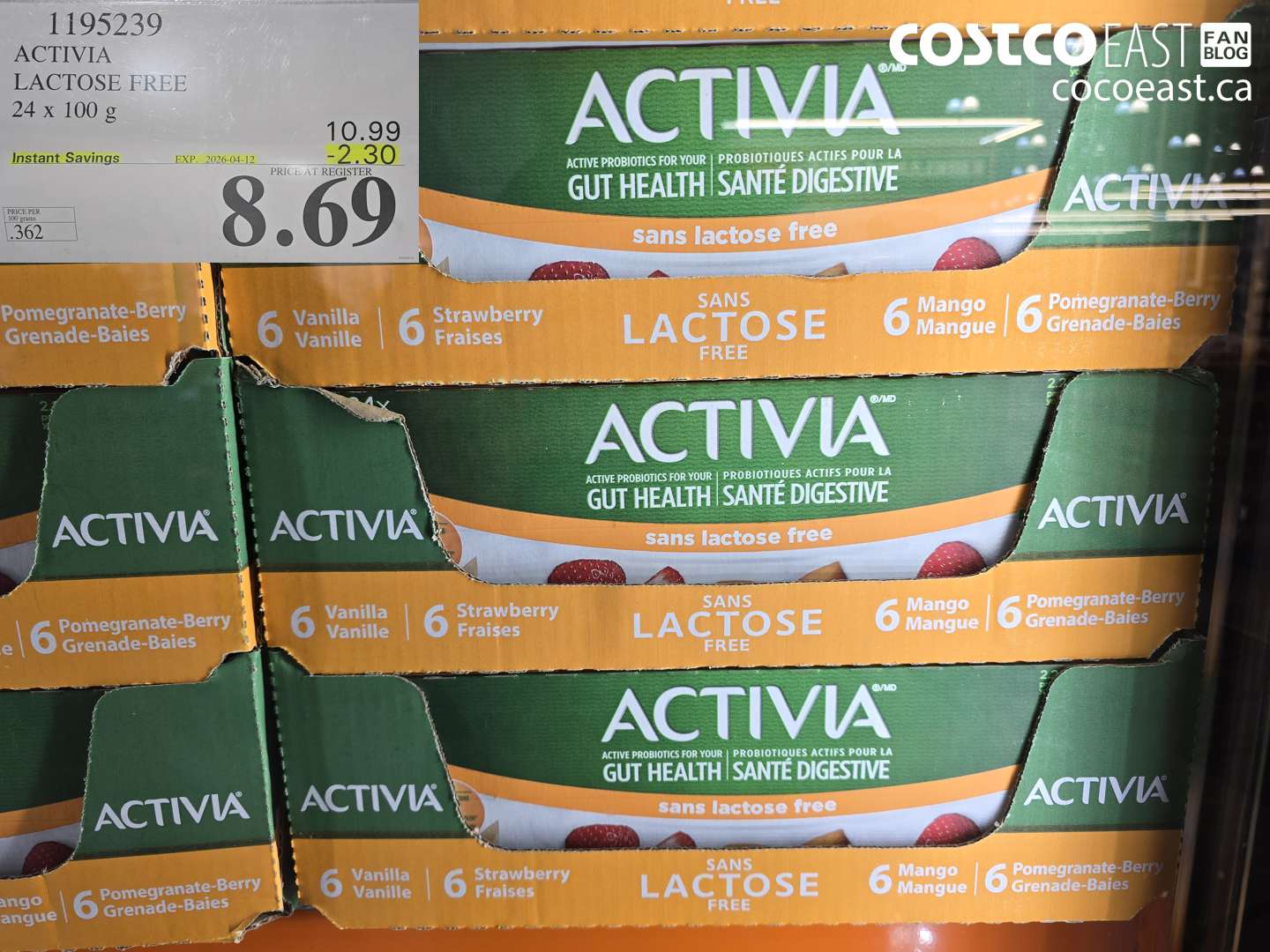1195239 ACTIVIA LACTOSE FREE 24 X 100 G ($2.30 INSTANT SAVINGS EXPIRES ON 2026-04-12) $8.69