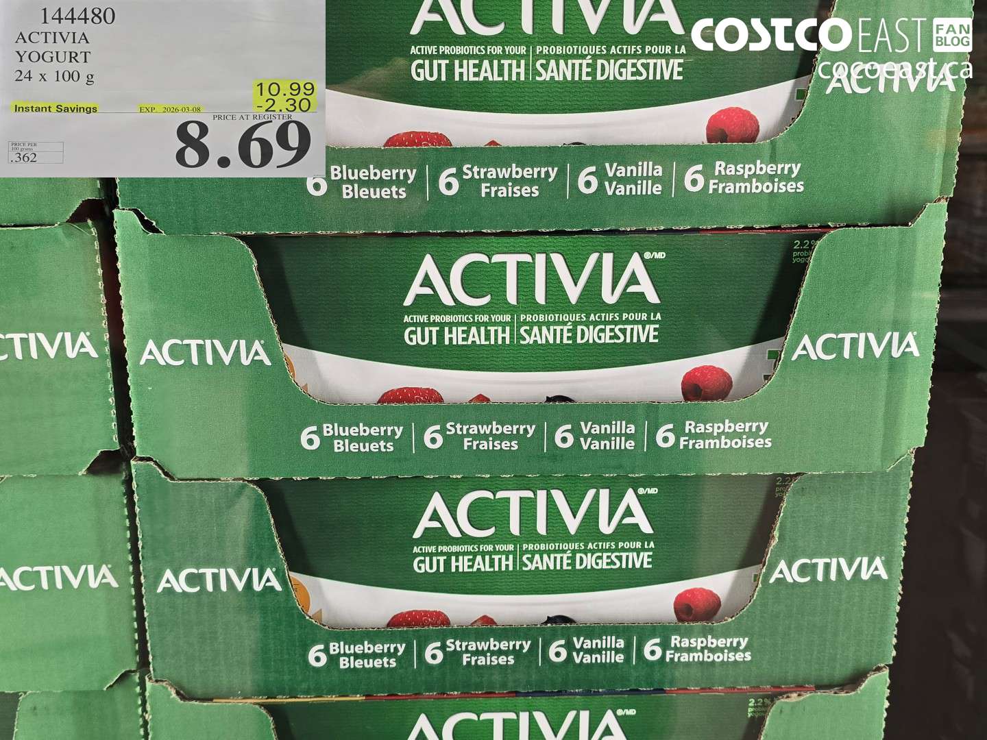 144480 ACTIVIA YOGURT 24 X 100 G ($2.30 INSTANT SAVINGS EXPIRES ON 2026-03-08) $8.69