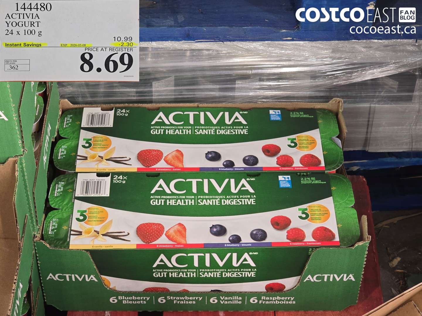 144480 ACTIVIA YOGURT 24 X 100 G ($2.30 INSTANT SAVINGS EXPIRES ON 2026-03-08) $8.69