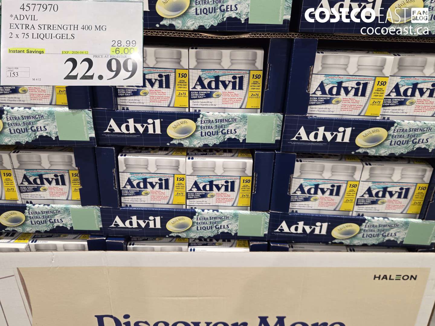 4577970 ADVIL EXTRA STRENGTH 400 MG 2 X 75 LIQUI-GELS ($6.00 INSTANT SAVINGS EXPIRES ON 2026-04-12) $22.99