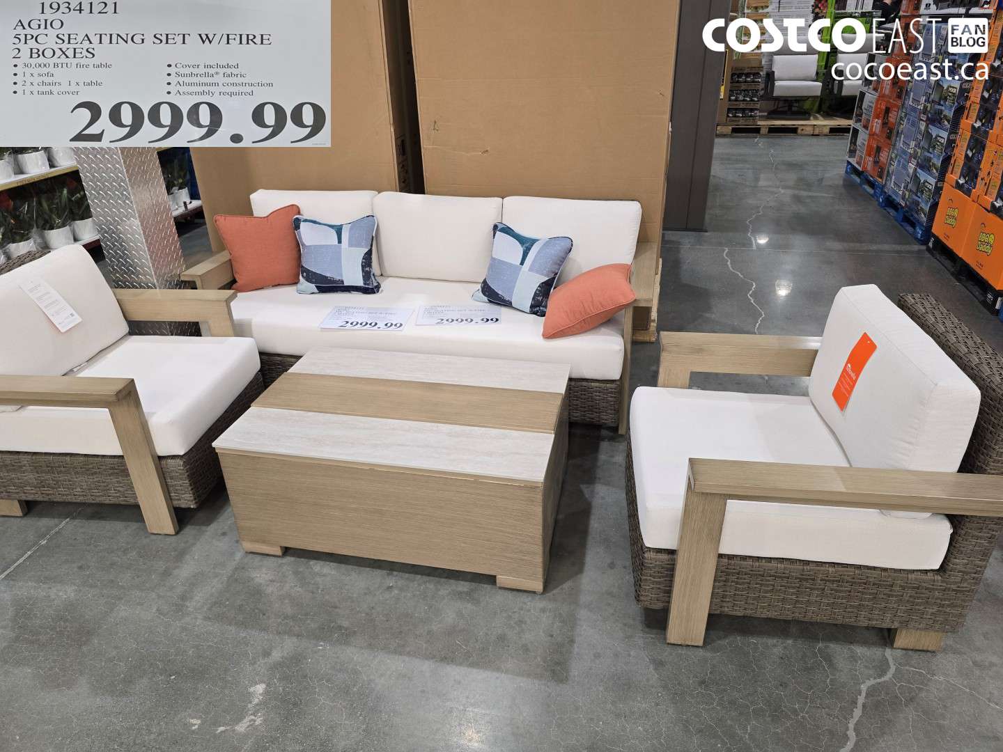 1934121 AGIO 5PC SEATING SET W/FIRE 2 BOXES $2999.99