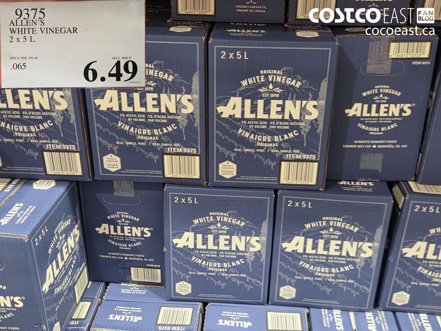 9375 ALLEN'S WHITE VINEGAR 2 X 5 L $6.49