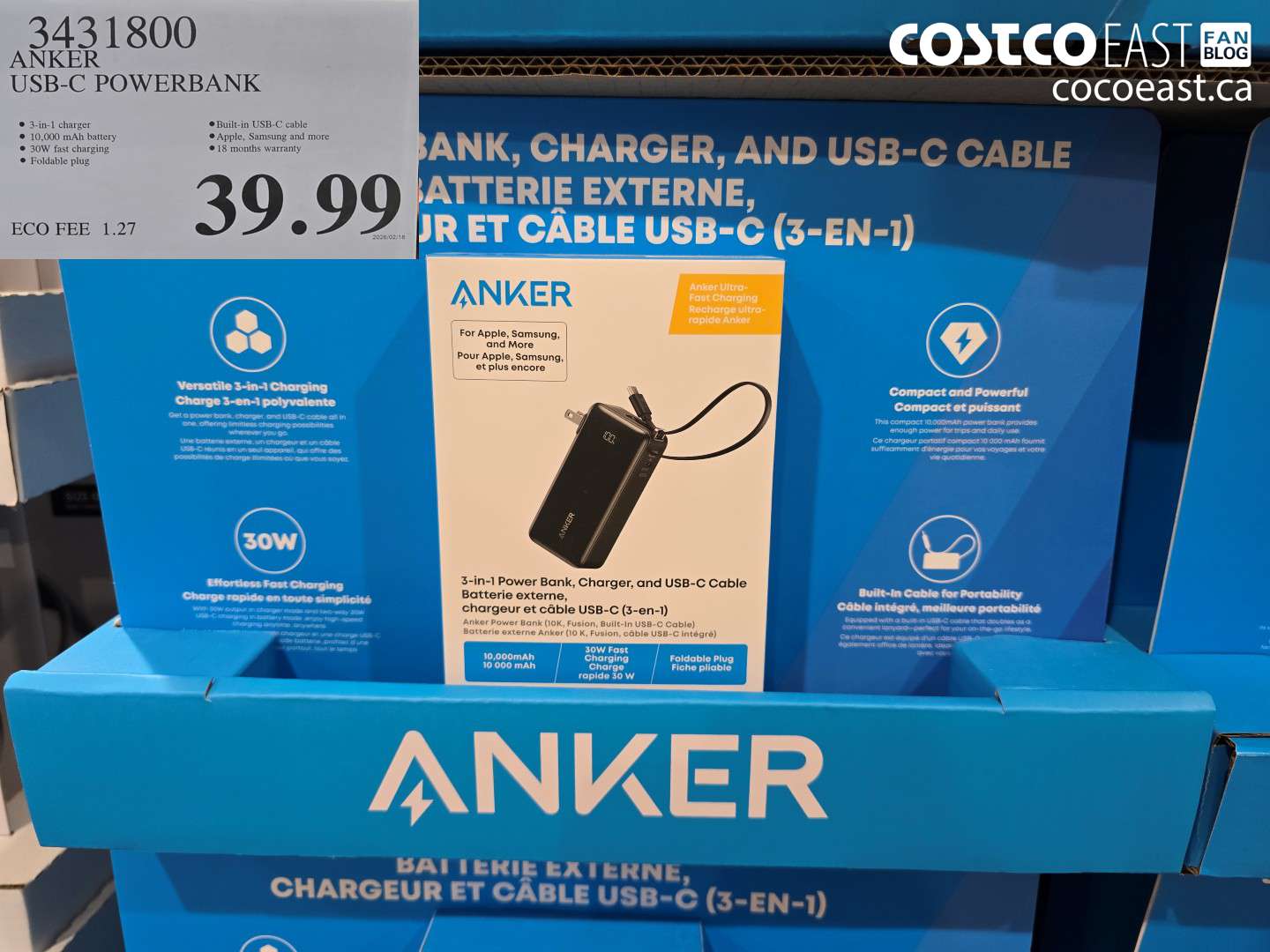 3431800 ANKER USB-C POWERBANK $39.99