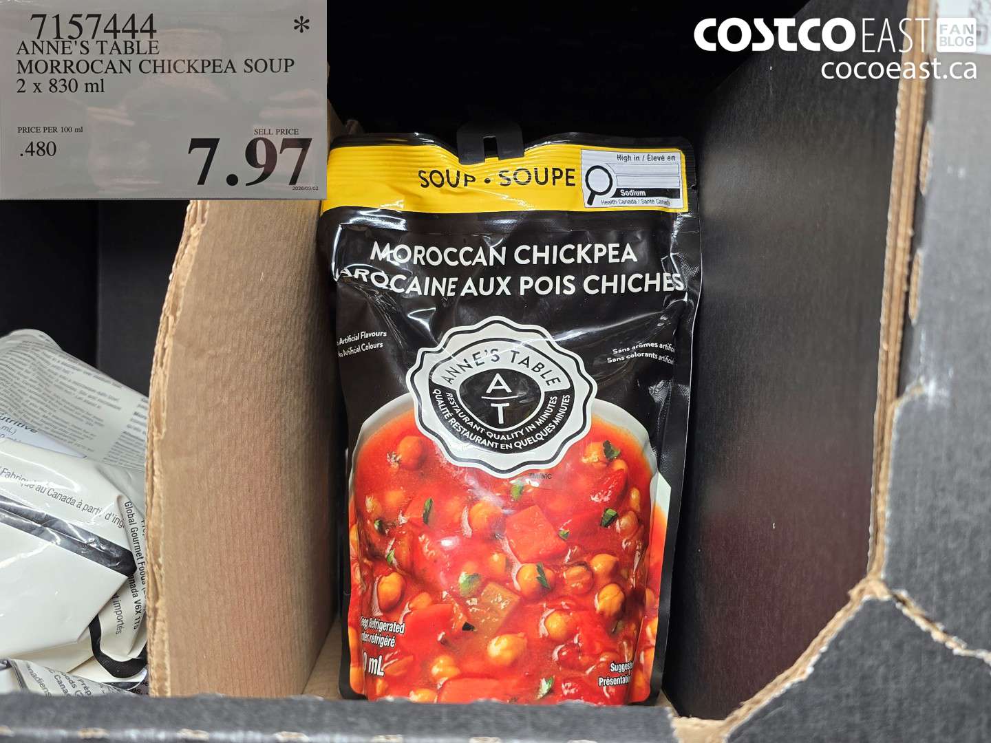 7157444 ANNE'S TABLE MORROCAN CHICKPEA SOUP 2 X 830 ML $7.97