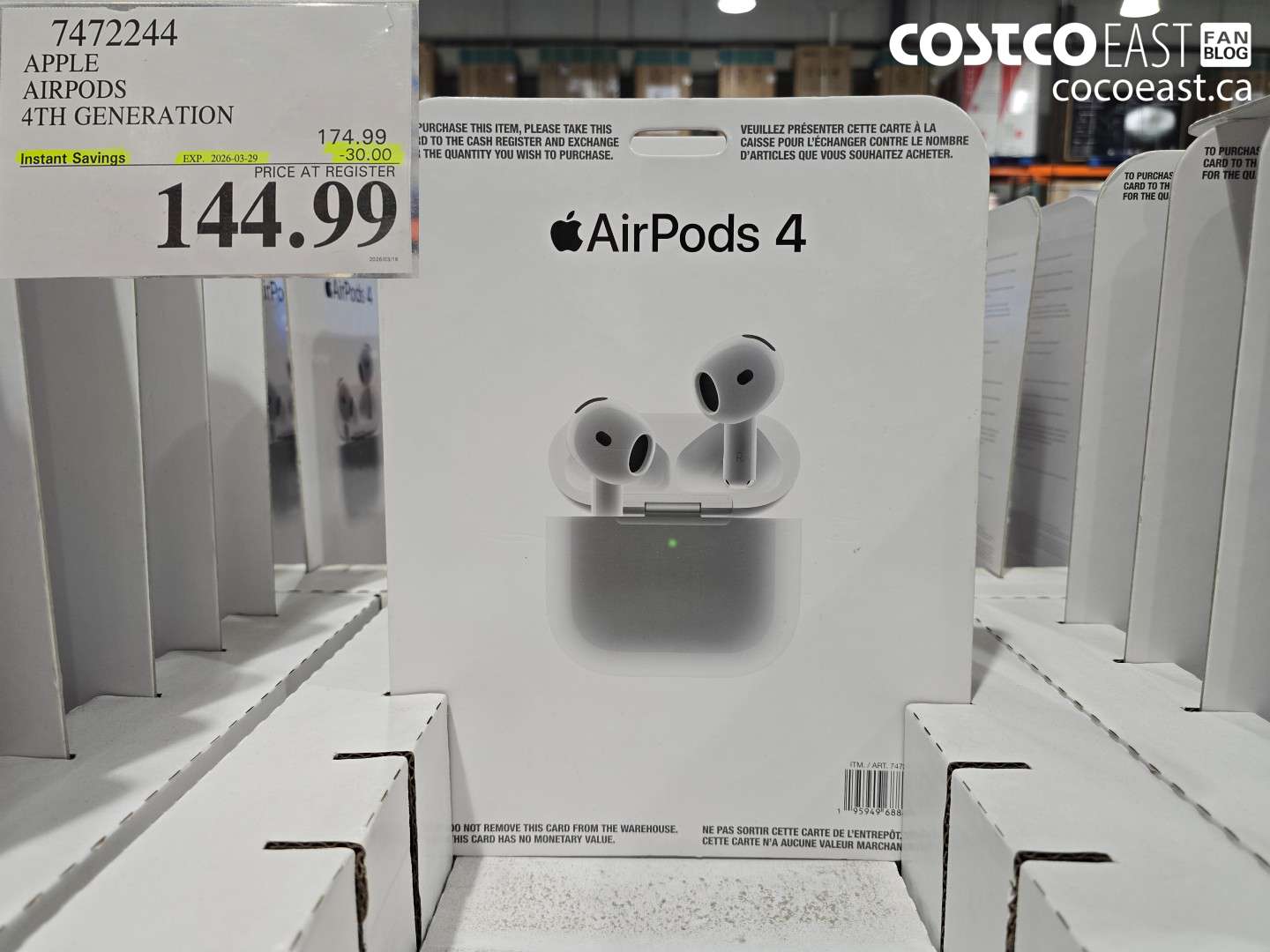 7472244 APPLE AIRPODS 4TH GENERATION ($30.00 INSTANT SAVINGS EXPIRES ON 2026-03-29) $144.99