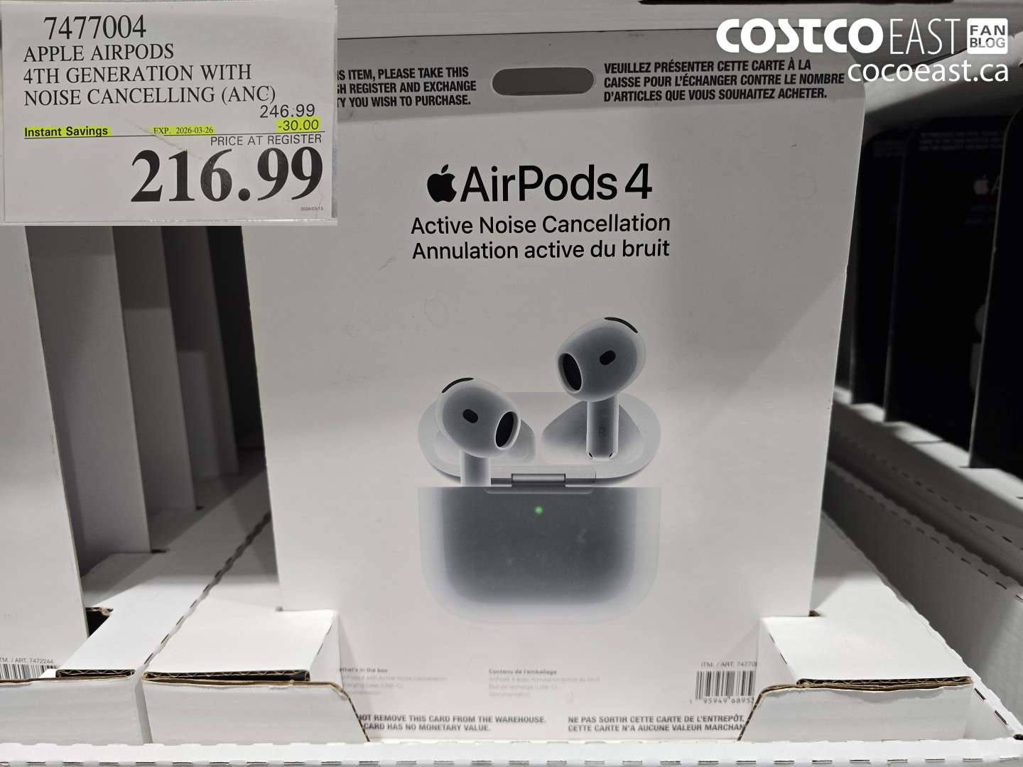 7477004 APPLE AIRPODS 4TH GENERATION WITH NOISE CANCELLING (ANC) ($30.00 INSTANT SAVINGS EXPIRES ON 2026-03-26) $216.99