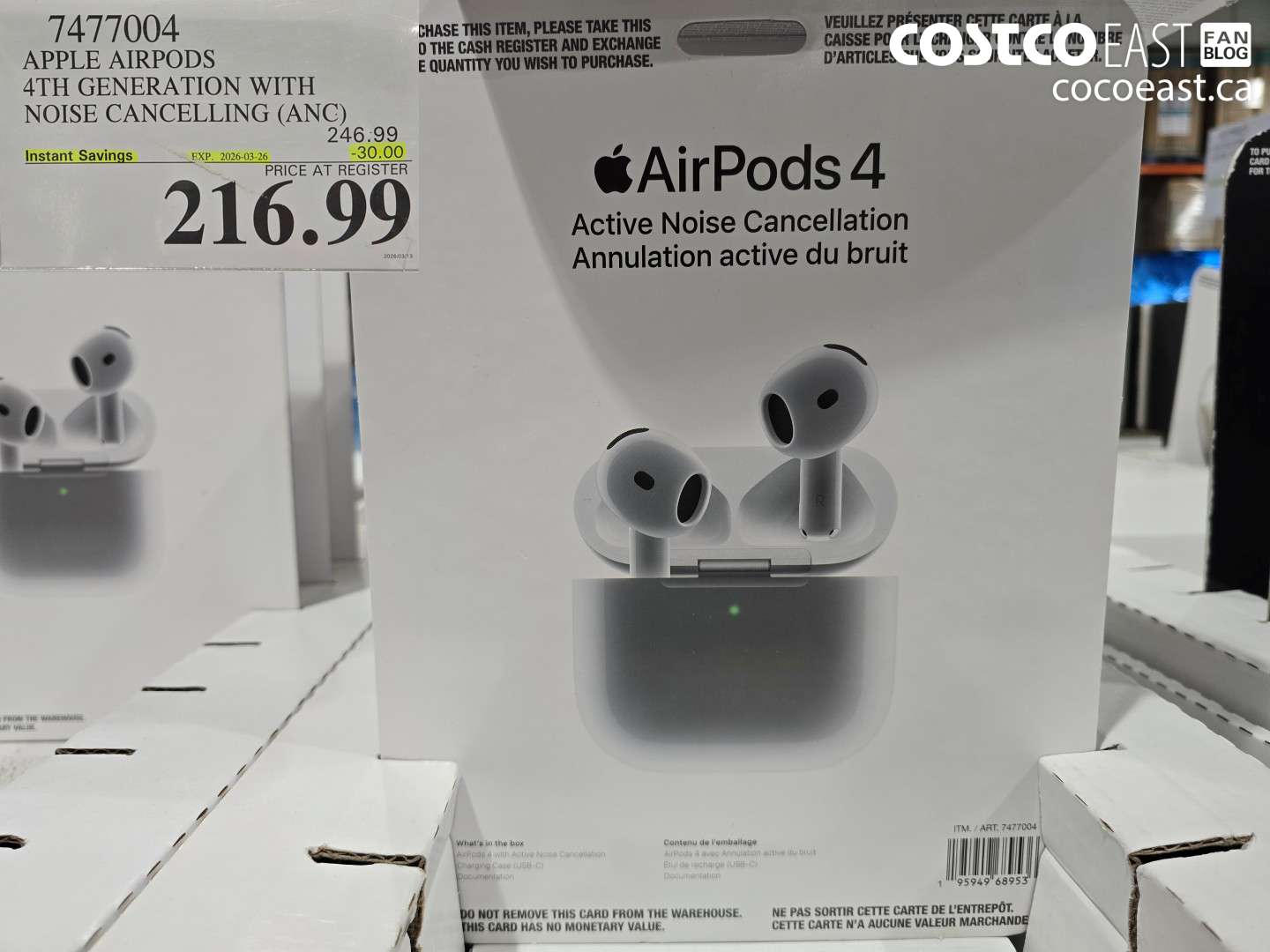 7477004 APPLE AIRPODS 4TH GENERATION WITH NOISE CANCELLING (ANC) ($30.00 INSTANT SAVINGS EXPIRES ON 2026-03-26) $216.99