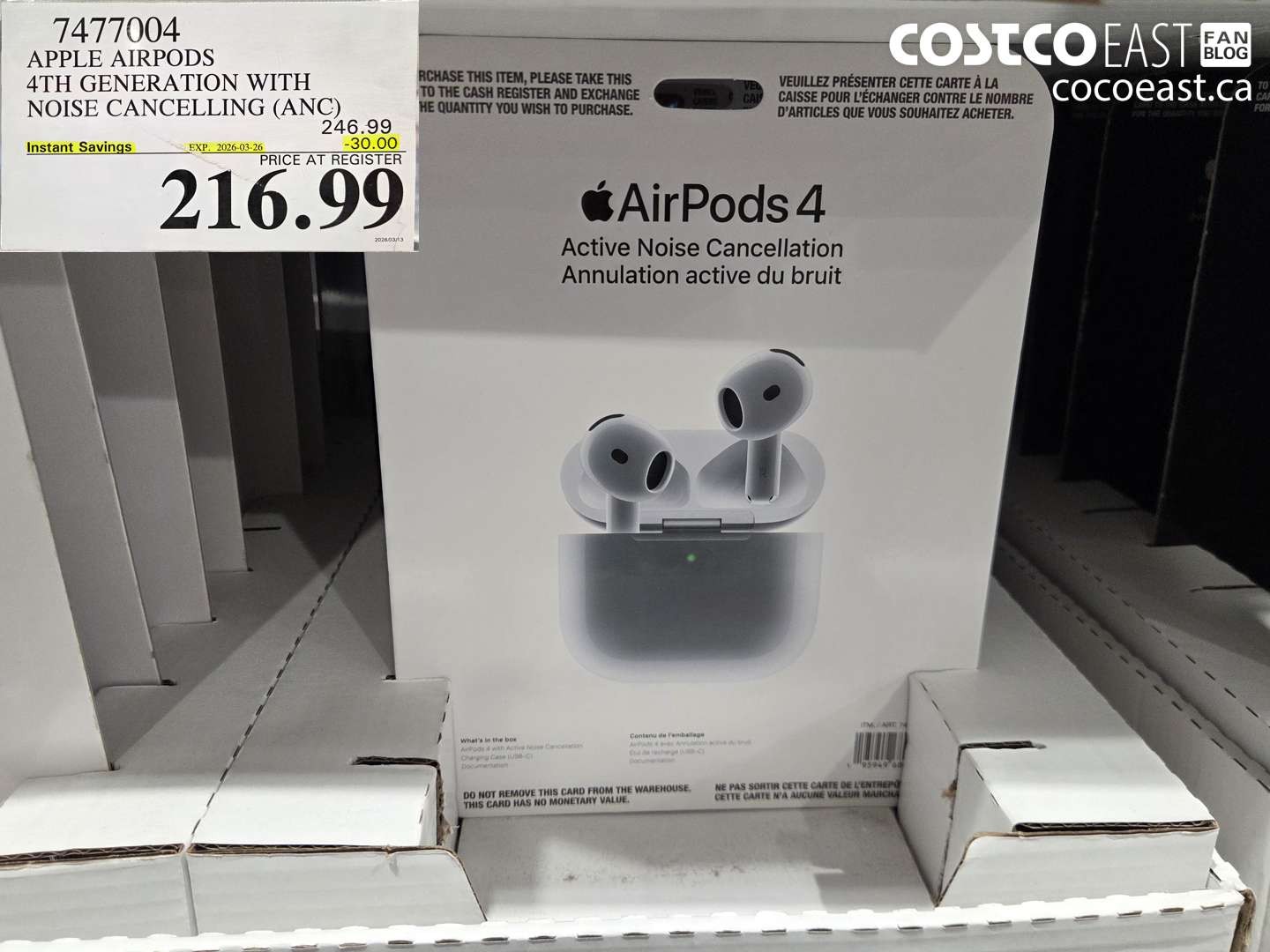 7477004 APPLE AIRPODS 4TH GENERATION WITH NOISE CANCELLING (ANC) ($30.00 INSTANT SAVINGS EXPIRES ON 2026-03-26) $216.99