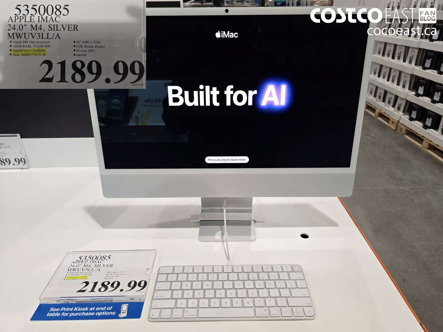 5350085 APPLE IMAC 24.0 M4 SILVER MWUVV3LL/A $2189.99