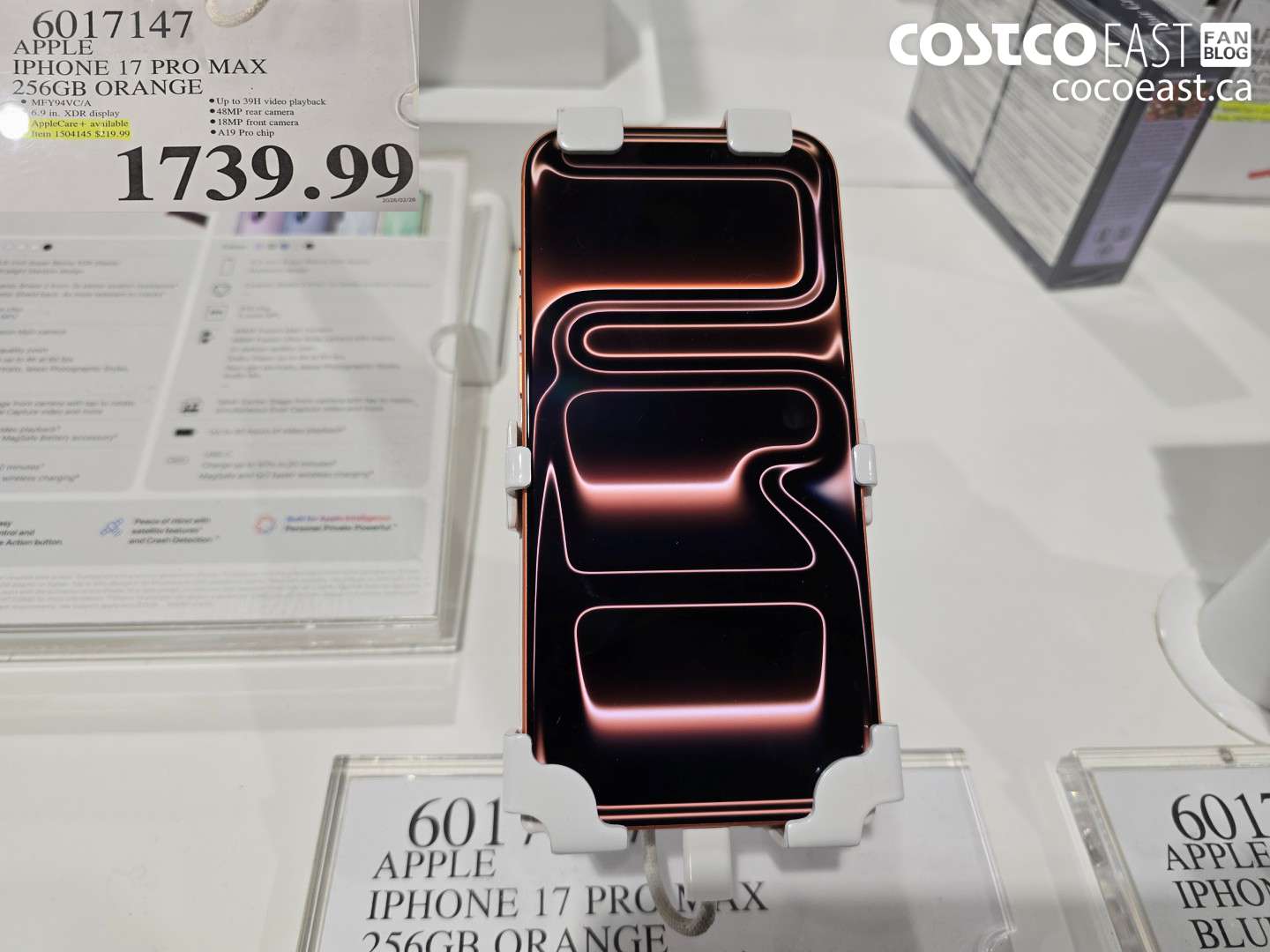 6017147 APPLE IPHONE 17 PRO MAX 256GB ORANGE $1739.99