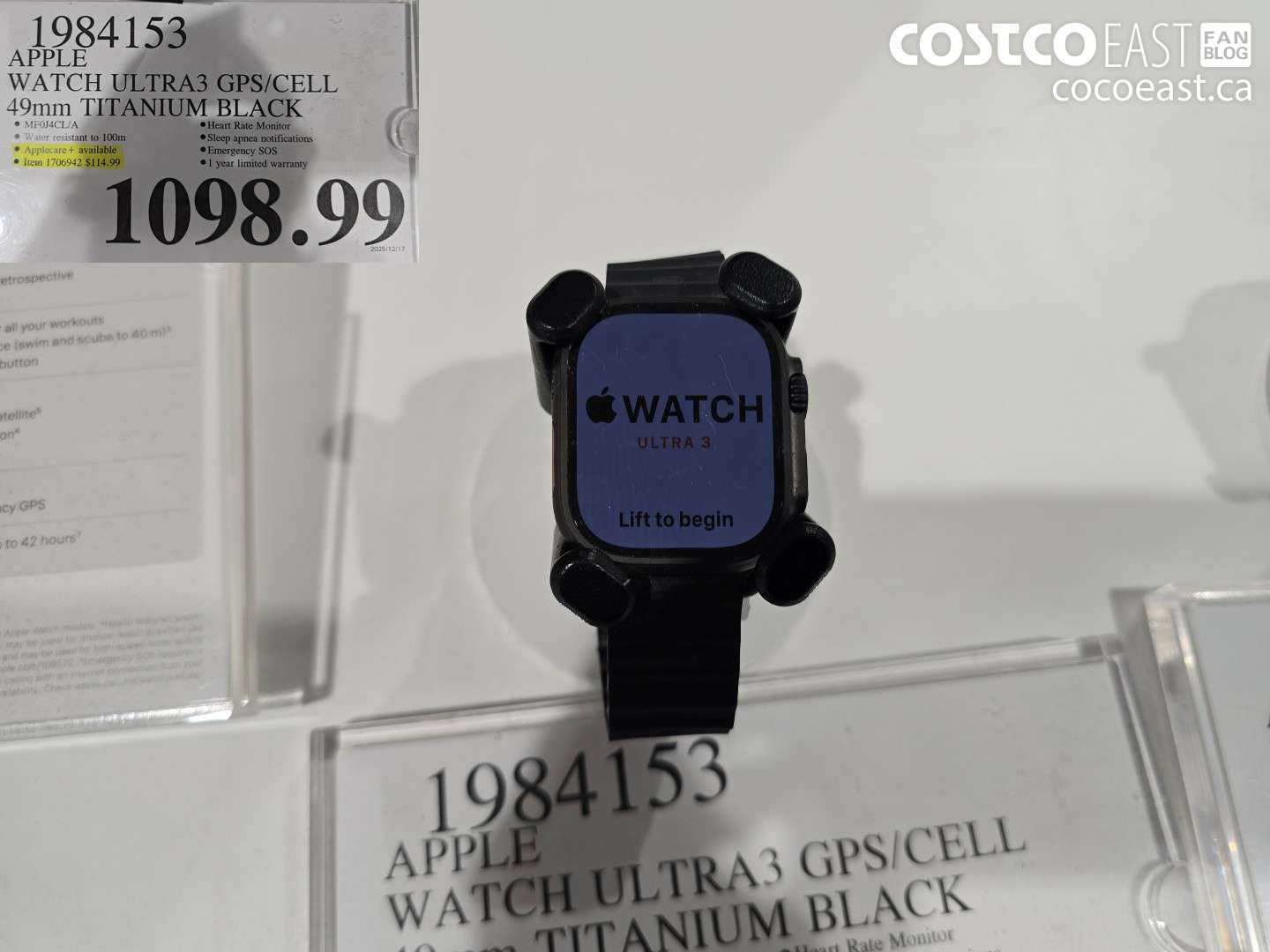 1706942 APPLE WATCH ULTRA3 GPS/CELL 49MM TITANIUM BLACK $1098.99