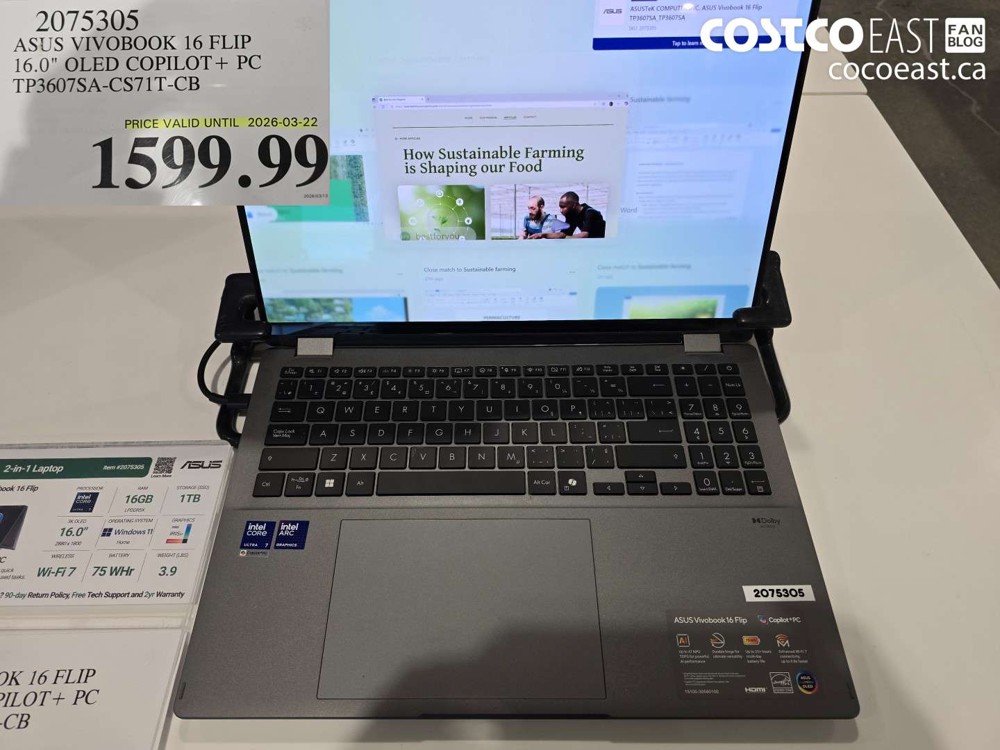 2075305 ASUS VIVOBOOK 16 FLIP 16.0 OLED COPILOT+ PC TP3607SA-CS71T-CB $1599.99