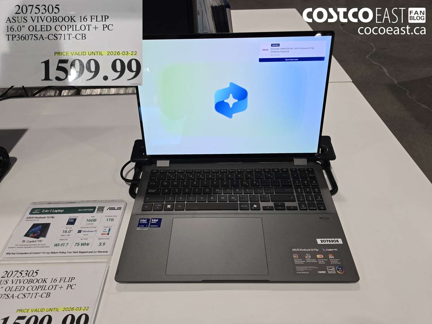 2075305 ASUS VIVOBOOK 16 FLIP 16.0 OLED COPILOT+ PC TP3607SA-CS71T-CB $1599.99