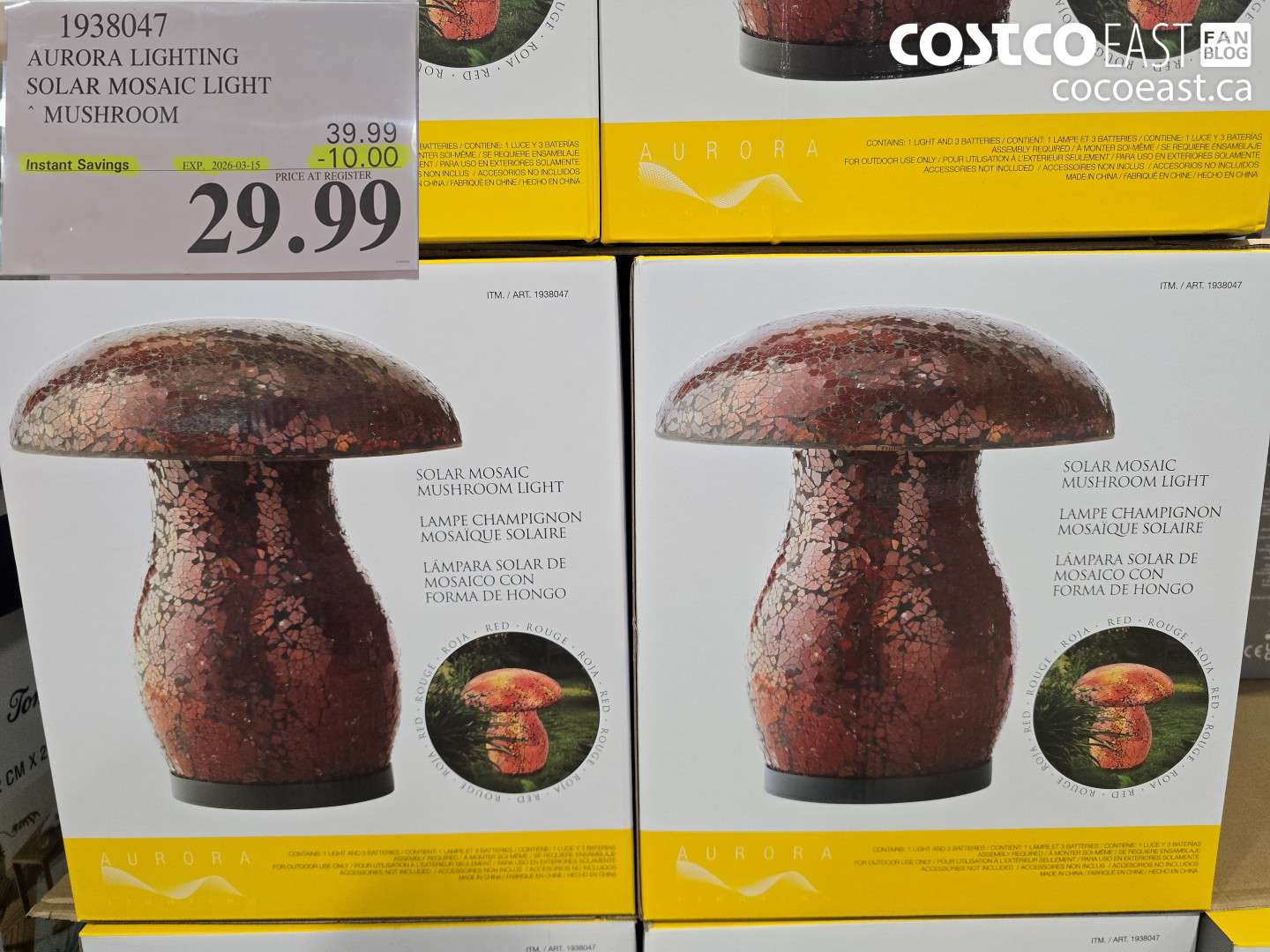 1938047 AURORA LIGHTING SOLAR MOSAIC LIGHT MUSHROOM ($10.00 INSTANT SAVINGS EXPIRES ON 2026-03-15) $29.99