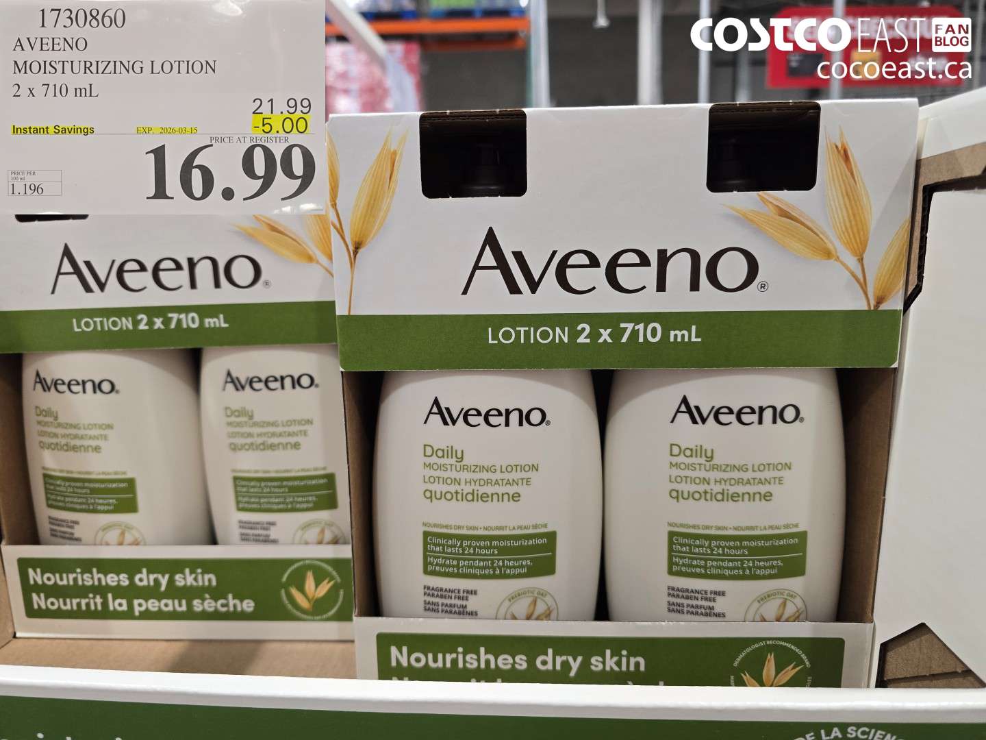 1730860 AVEENO MOISTURIZING LOTION 2 X 710 ML ($5.00 INSTANT SAVINGS EXPIRES ON 2026-03-15) $16.99