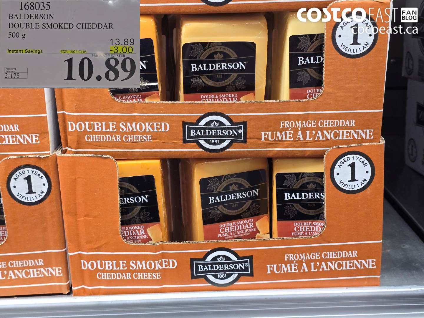 168035 BALDERSON DOUBLE SMOKED CHEDDAR 500 G ($3.00 INSTANT SAVINGS EXPIRES ON 2026-03-08) $10.89