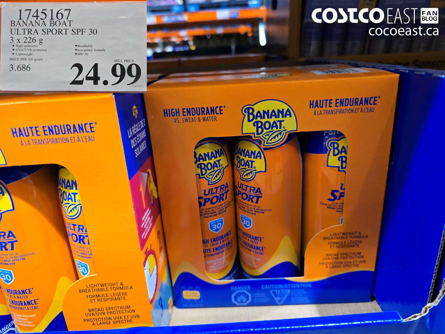 1745167 BANANA BOAT ULTRA SPORT SPF 30 3 X 226 G $24.99