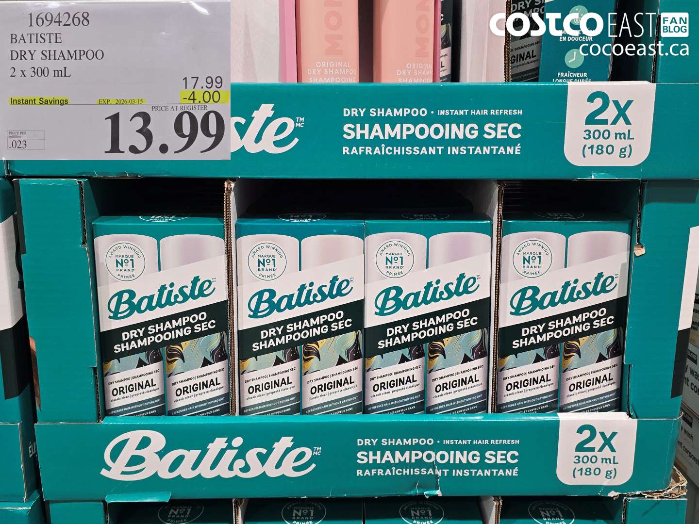 1694268 BATISTE DRY SHAMPOO 2 X 300 ML ($4.00 INSTANT SAVINGS EXPIRES ON 2026-03-15) $13.99
