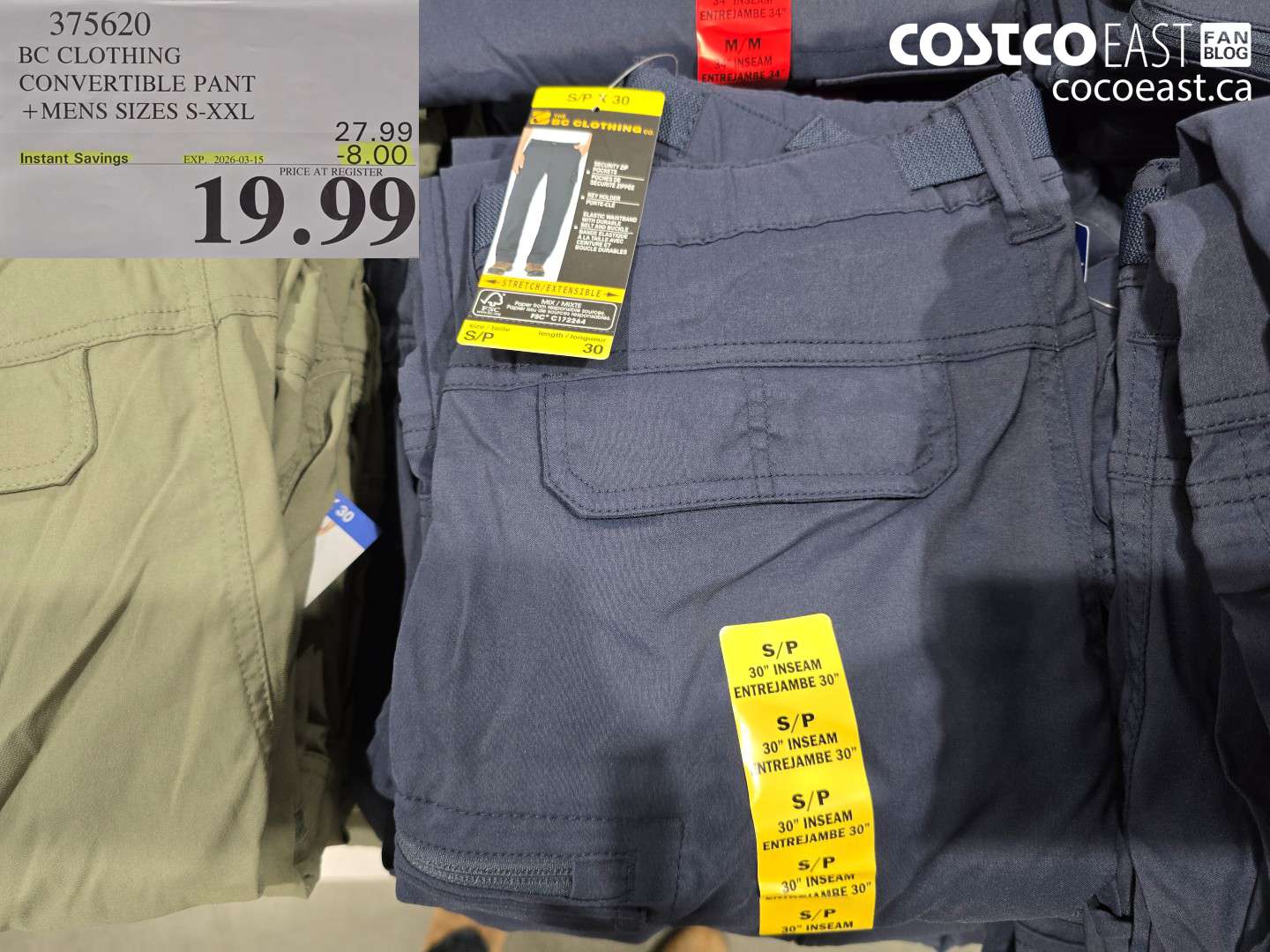 375620 BC CLOTHING CONVERTIBLE PANT +MENS SIZES S-XXL ($8.00 INSTANT SAVINGS EXPIRES ON 2026-03-15) $19.99