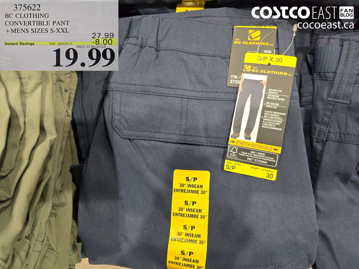 375622 BC CLOTHING CONVERTIBLE PANT + MENS SIZES S-XXL ($8.00 INSTANT SAVINGS EXPIRES ON 2026-03-15) $19.99