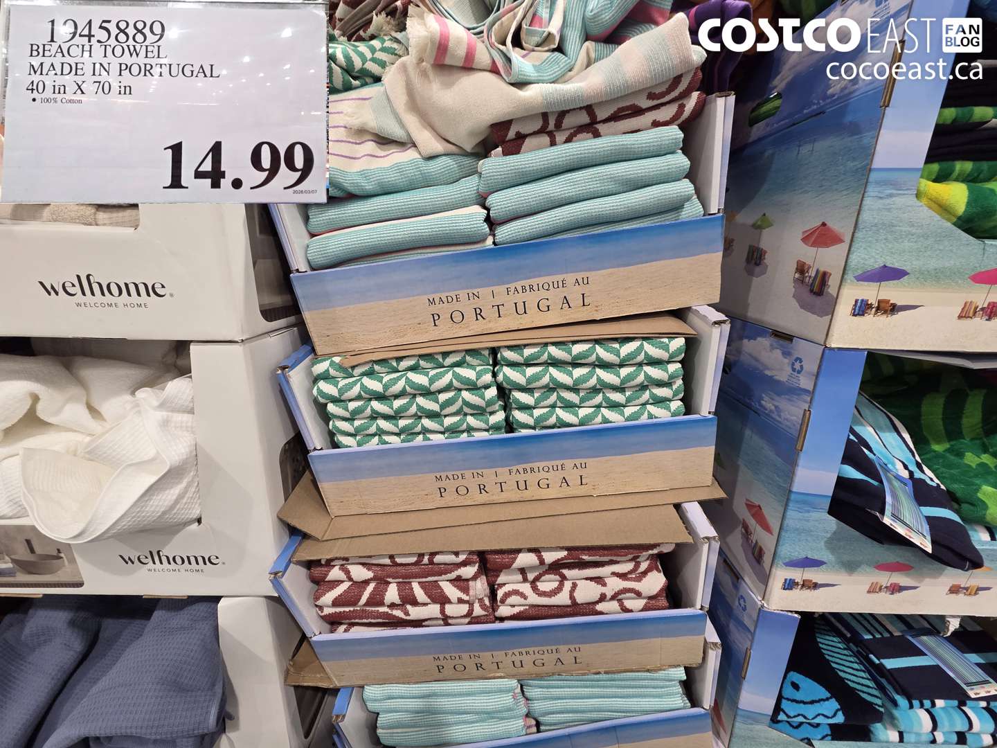 1945889 BEACH TOWEL MADE IN PORTUGAL 40 IN X 70 IN $14.99