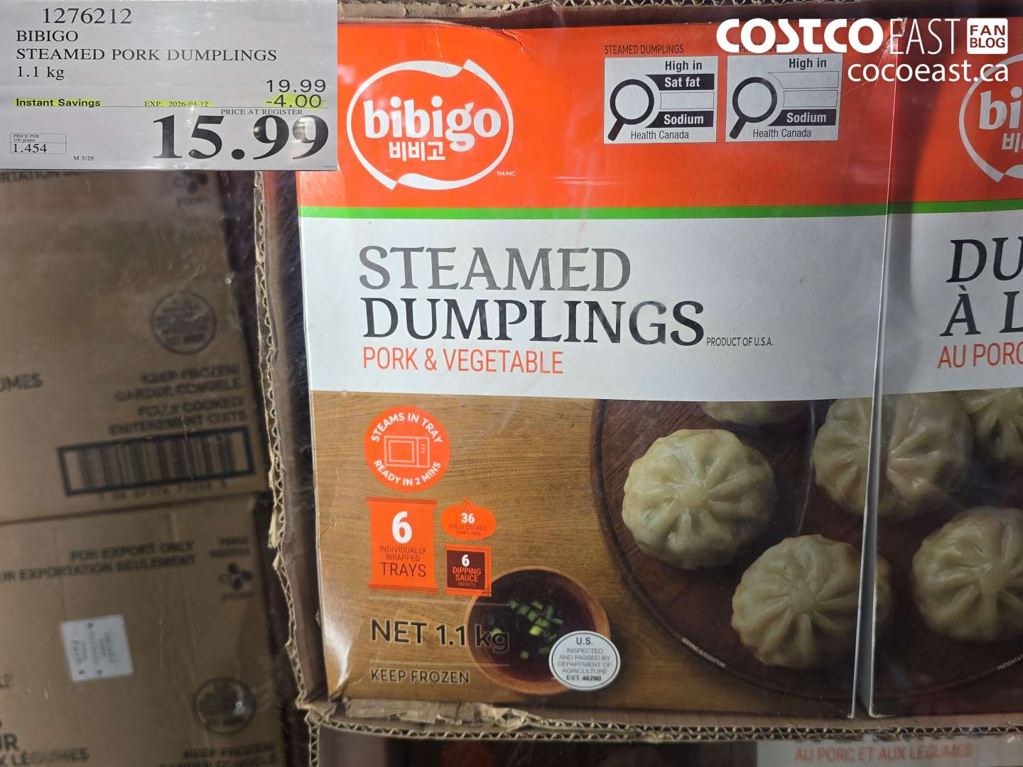 1276212 BIBIGO STEAMED PORK DUMPLINGS 1.1 KG ($4.00 INSTANT SAVINGS EXPIRES ON 2026-04-12) $15.99