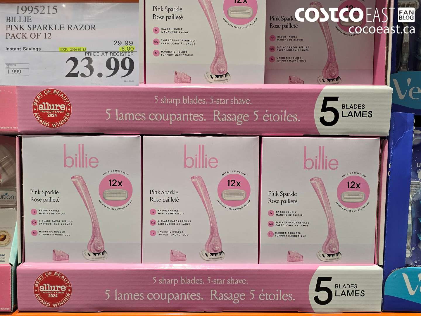 19952115 BILLIE PINK SPARKLE RAZOR PACK OF 12 ($6.00 INSTANT SAVINGS EXPIRES ON 2026-03-15) $23.99