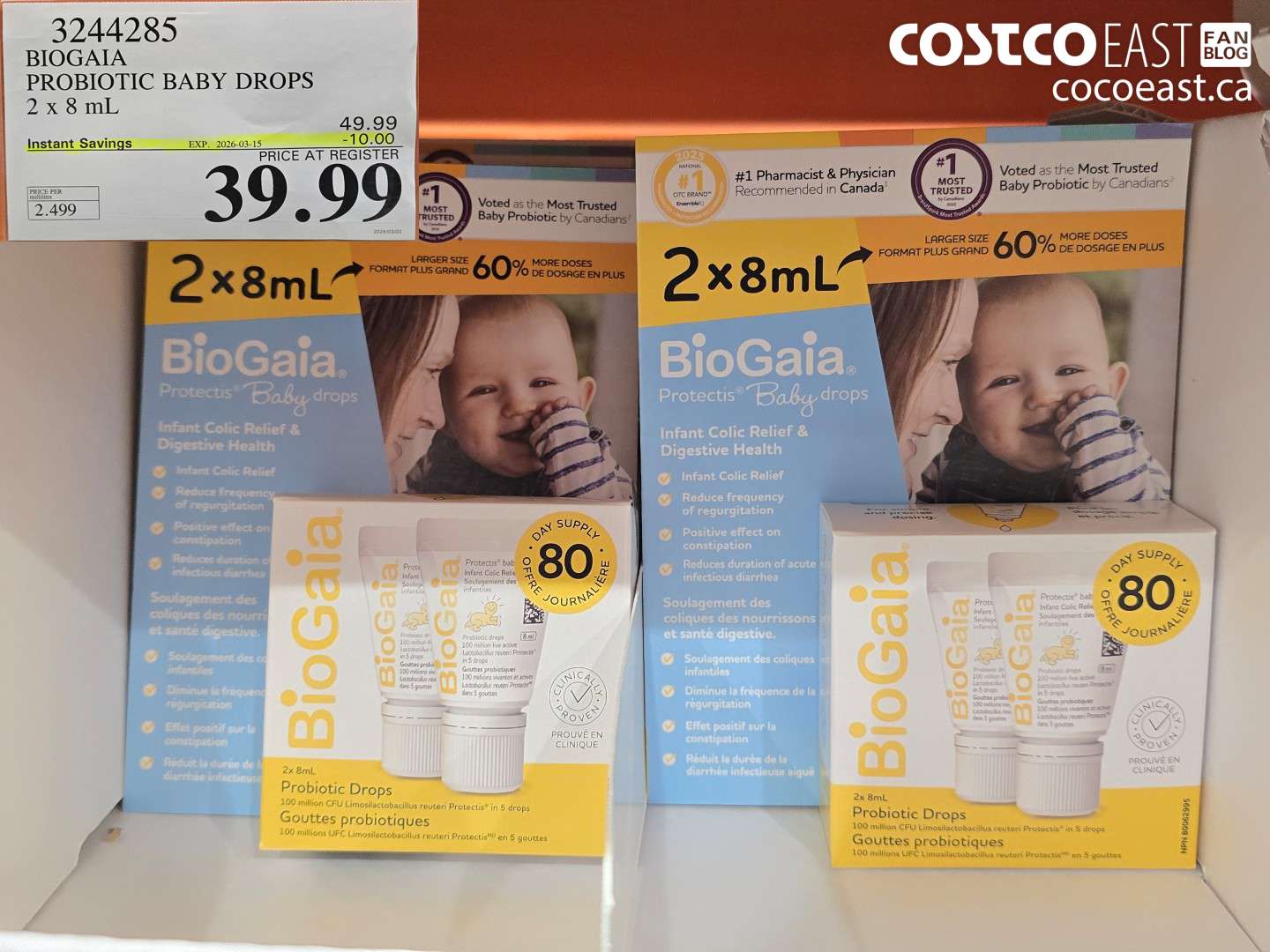 3244285 BIOGAIA PROBIOTIC BABY DROPS 2 x 8 mL ($10.00 INSTANT SAVINGS EXPIRES ON 2026-03-15) $39.99