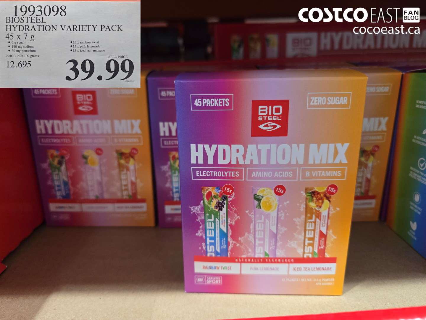 1993098 BIOSTEEL HYDRATION VARIETY PACK 45 X 7 G $39.99