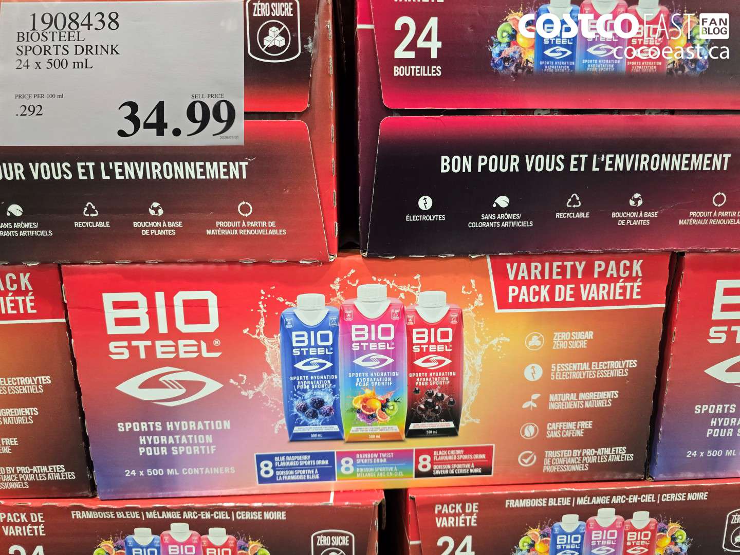 1908438 BIOSTEEL SPORTS DRINK 24 X 500 ML $34.99