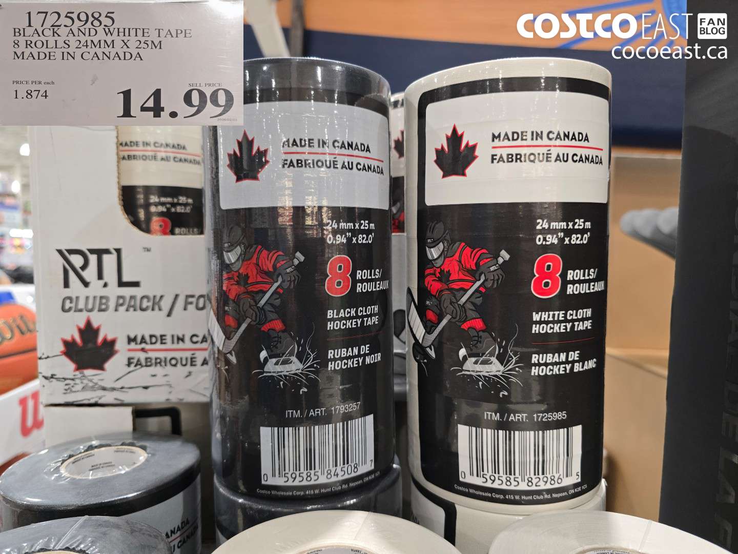 1725985 BLACK AND WHITE TAPE 8 ROLLS 24MM X 25M MADE IN CANADA $14.99