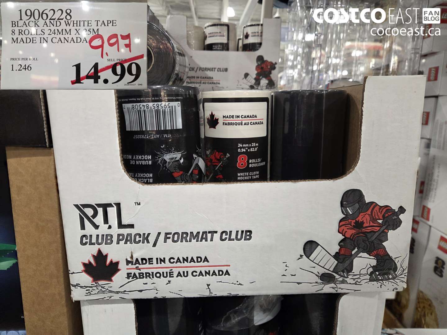 1906228 BLACK AND WHITE TAPE 8 ROLLS 24MM X 25M MADE IN CANADA $9.97