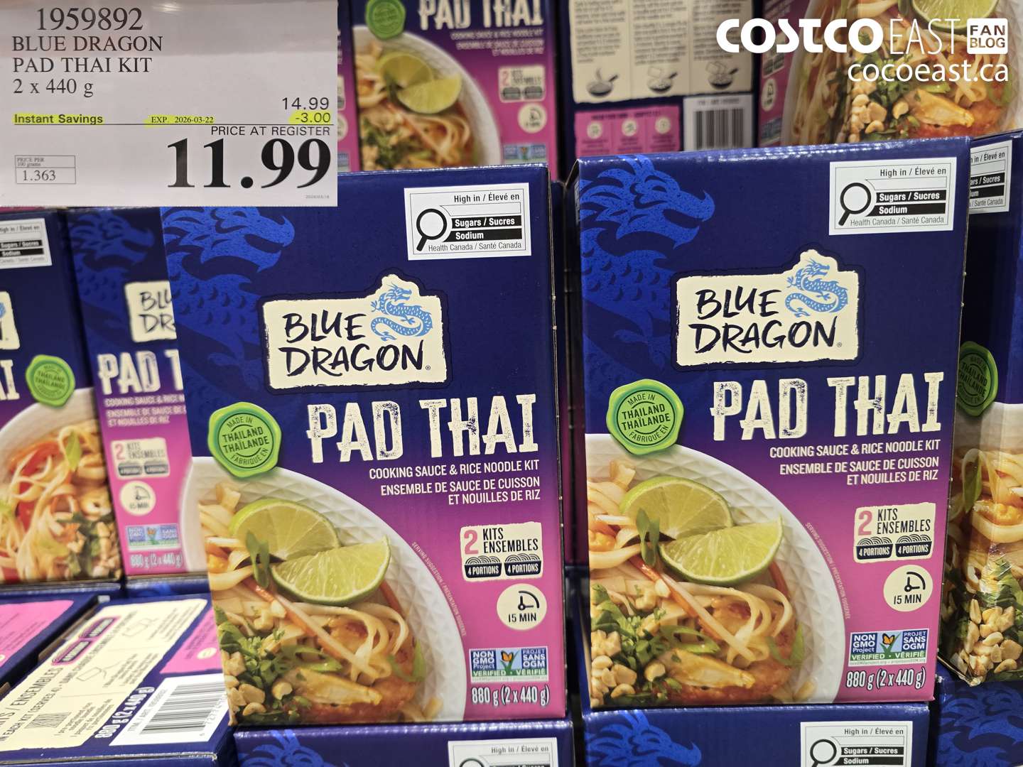 1959892 BLUE DRAGON PAD THAI KIT 2 X 440 G ($3.00 INSTANT SAVINGS EXPIRES ON 2026-03-22) $11.99