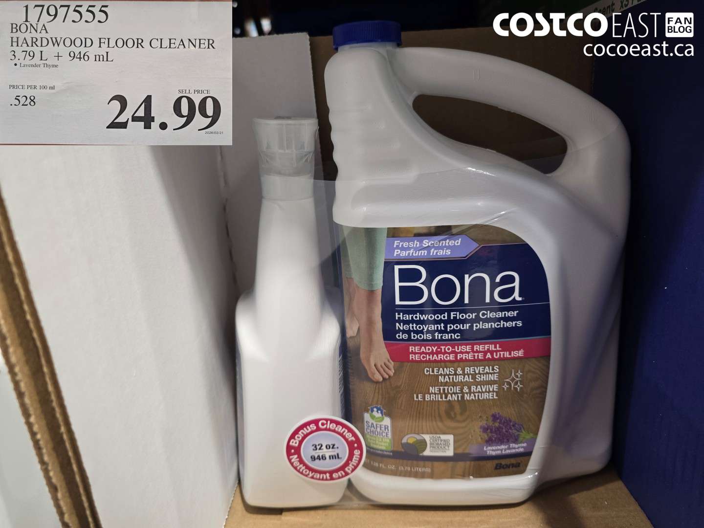 1797555 BONA HARDWOOD FLOOR CLEANER 3.79 L + 946 mL $24.99
