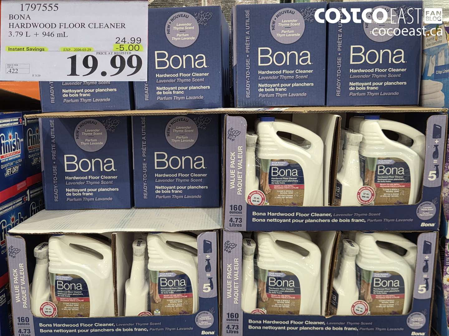 1797555 BONA HARDWOOD FLOOR CLEANER 3.79 L + 946 mL ($5.00 INSTANT SAVINGS EXPIRES ON 2026-03-29) $19.99