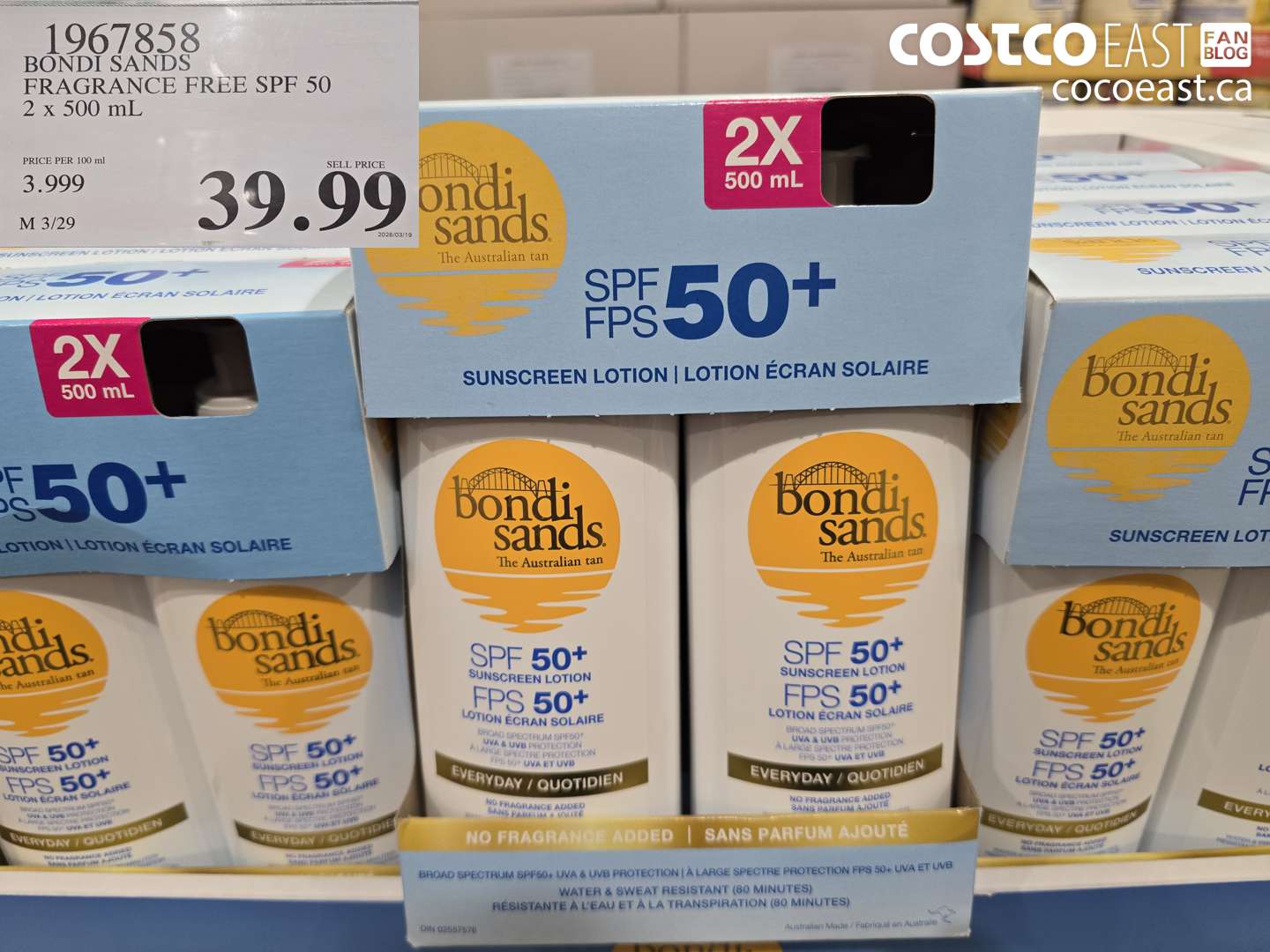 1967858 BONDI SANDS FRAGRANCE FREE SPF 50 2 X 500 ML $39.99