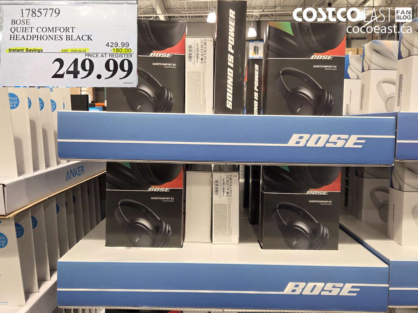 17857779 BOSE QUIET COMFORT HEADPHONES BLACK ($180.00 INSTANT SAVINGS EXPIRES ON 2026-04-02) $249.99