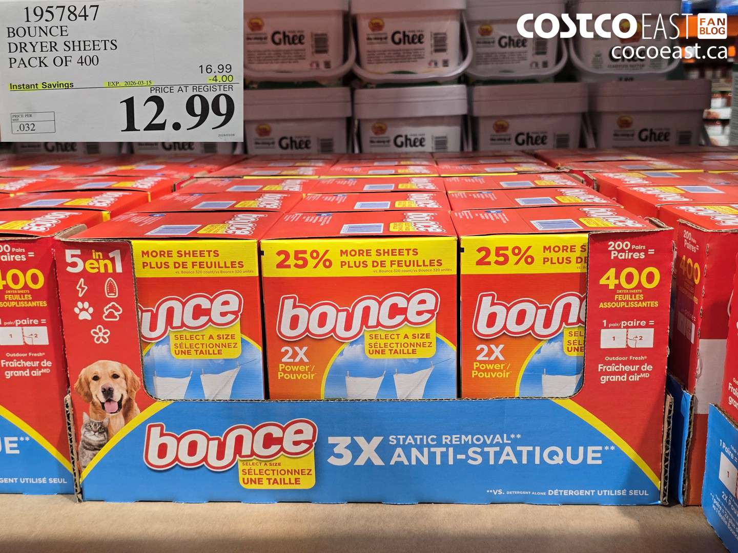 1957847 BOUNCE DRYER SHEETS PACK OF 400 ($4.00 INSTANT SAVINGS EXPIRES ON 2026-03-15) $12.99